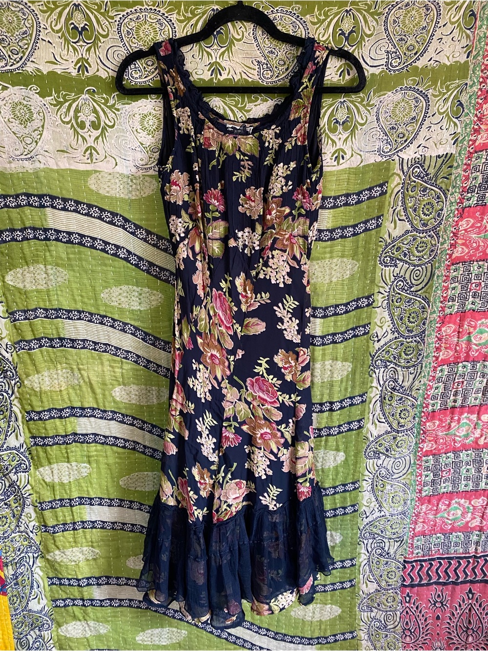 Vintage Y2K April Cornell Black Floral Whimsigoth Cottagecore Midi Dress Small